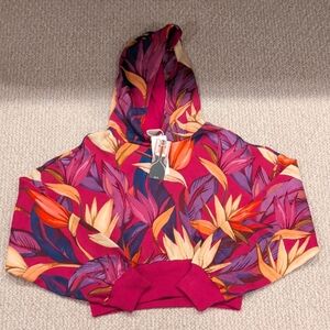 FARM Rio Pink Tropical Floral Cropped Hoodie